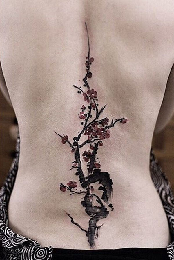 Cherry blossoms spine tattoo-4