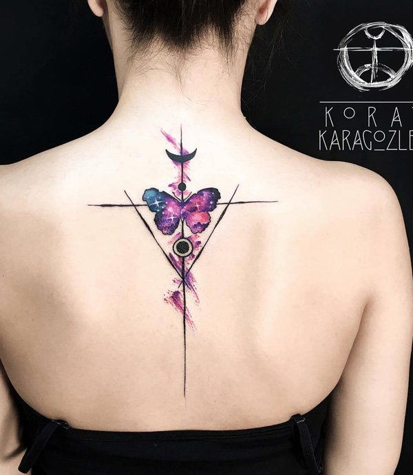 Akvarel butterfly spine tattoo-10