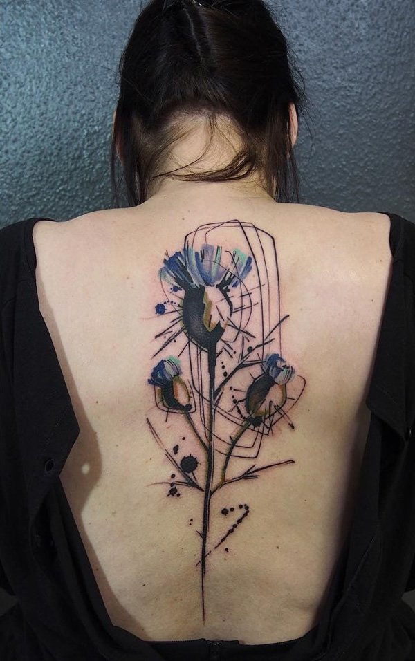 Akvarel flower spine tattoo-12