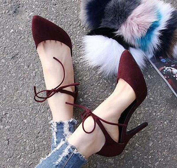 Moda Sexy Ankle Strap High Heels Stiletto Pumps Suede Work Shoes