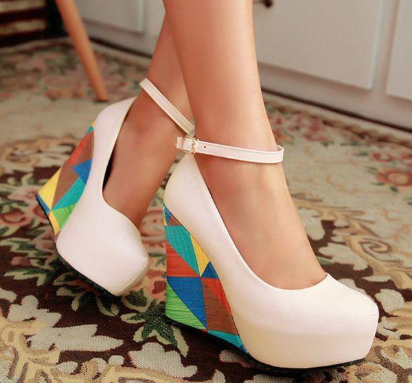moda sexy wedges high heels women pumps PU leather ladies peep toe shoes