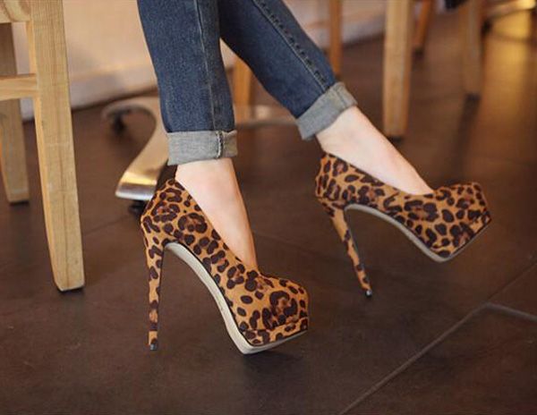 Moda Women Girl Shoes Women High Heel Pumps High Leopard Heel Shoes