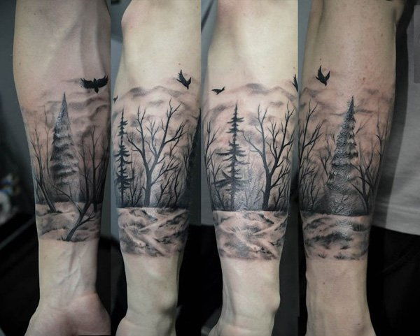 pădure sleeve tattoo idea-22