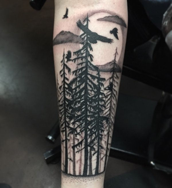 forest with birds sleee tattoo-13