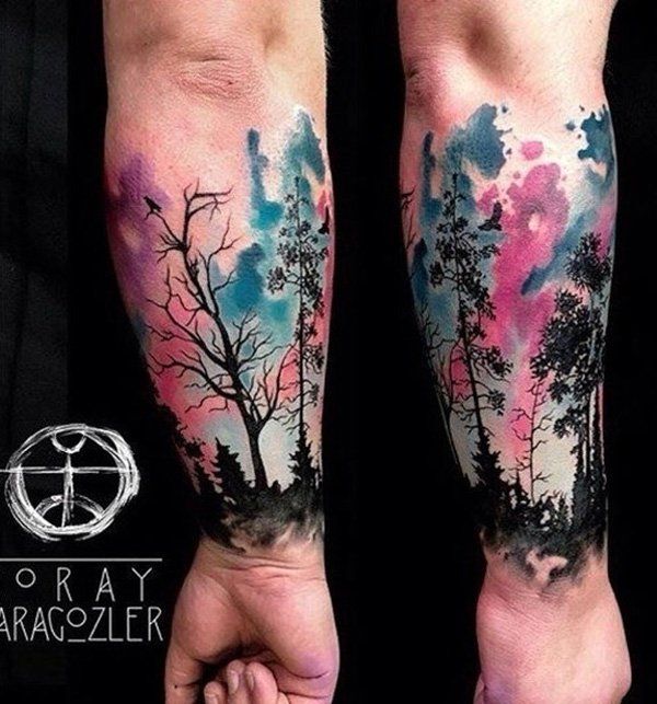 Watercolor Forest Tattoo on Wtist by Koray-Karagozler-15
