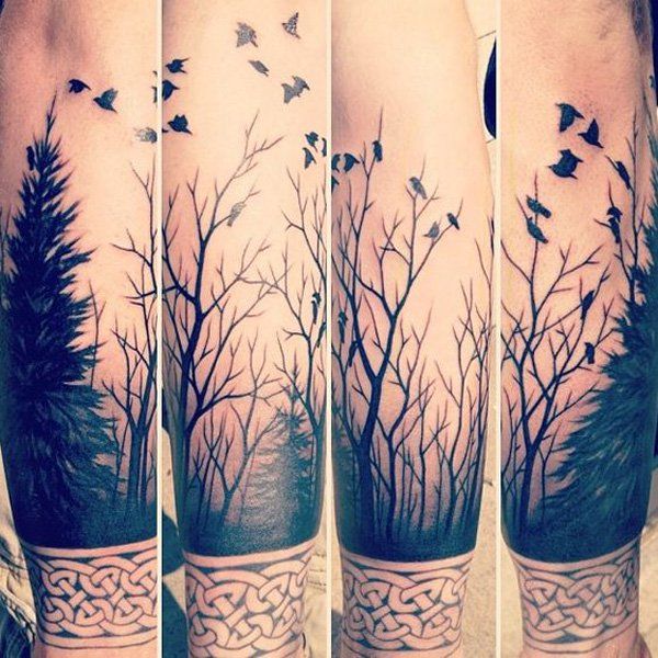 forest and birds forearm tattoo-37