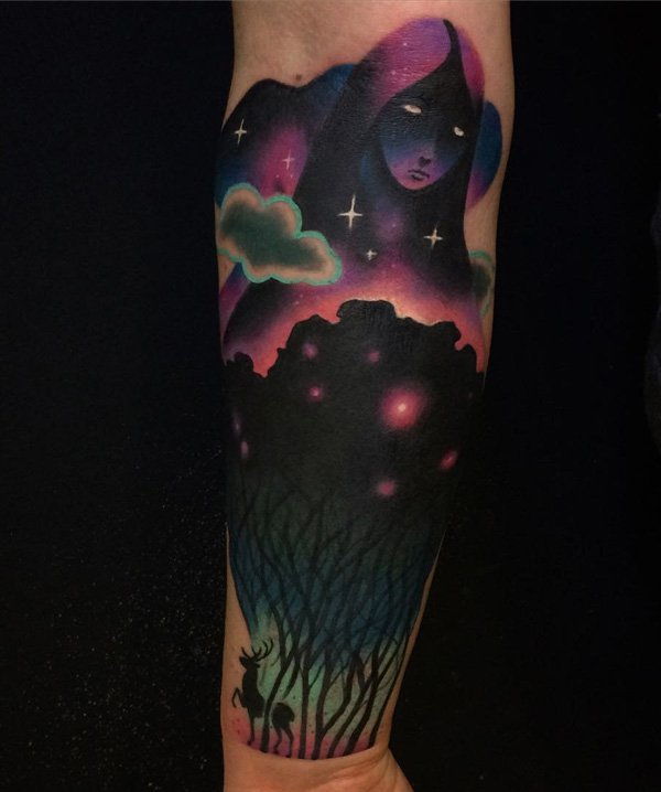 Night sky and forest tattoo-1