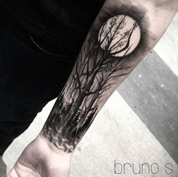 forest and moon forearm tattoo-30