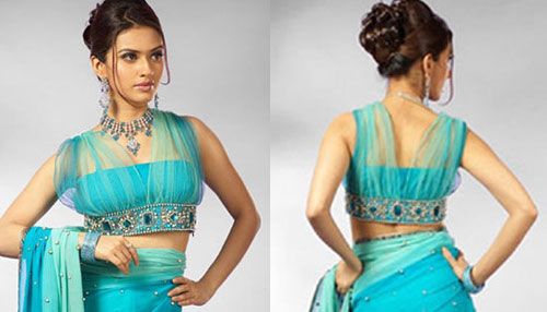 Saree Blouse Designs-Tube Style Blouse with Sheer Covering 18