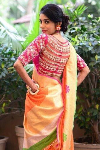 Saree Blouse Designs-Back Embroidery Blouse 19