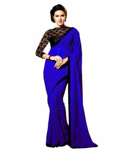 Saree Blouse Designs-Blue Lace Blouse 20