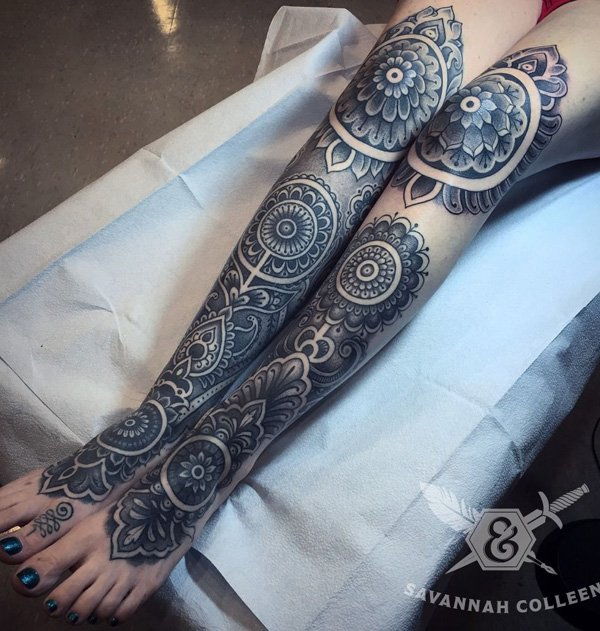 Mandala calf tattoo-41