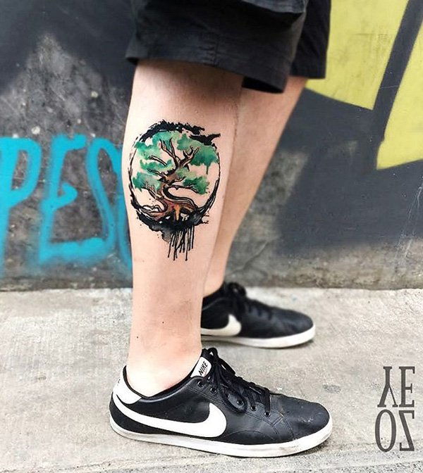 Acuarelă tree calf tattoo-13