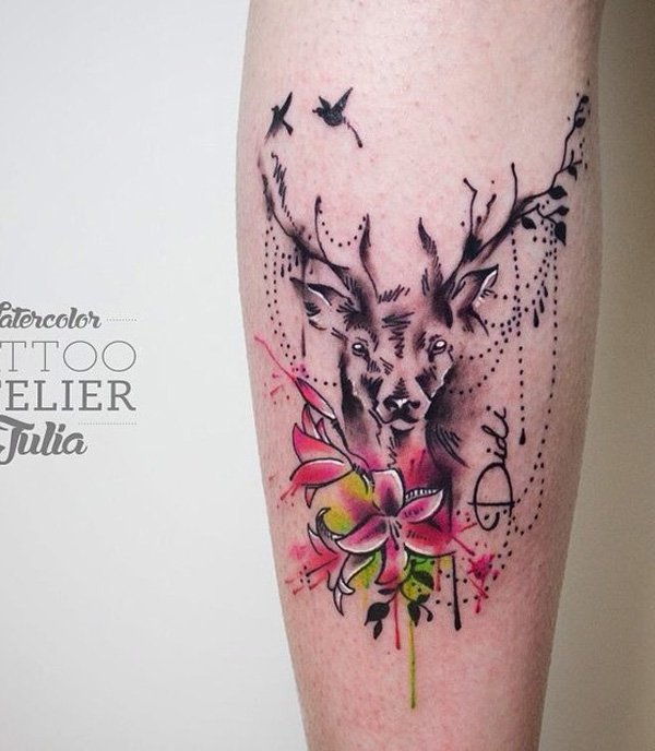 Floare and deer calf tattoo-24