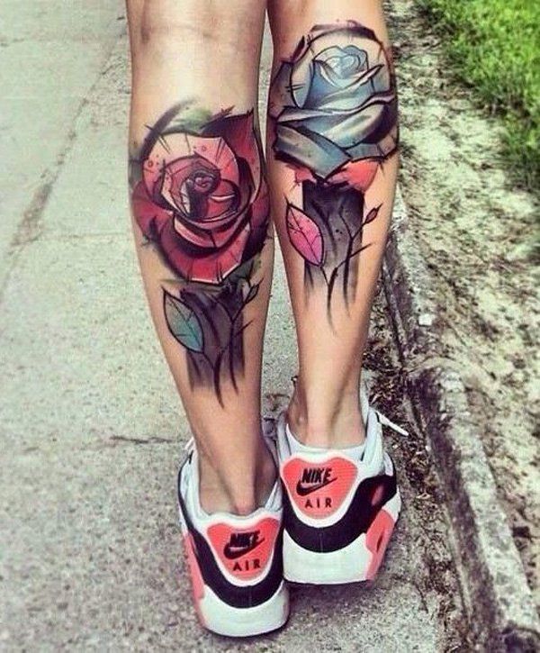Rose calf tattoo for girl-46