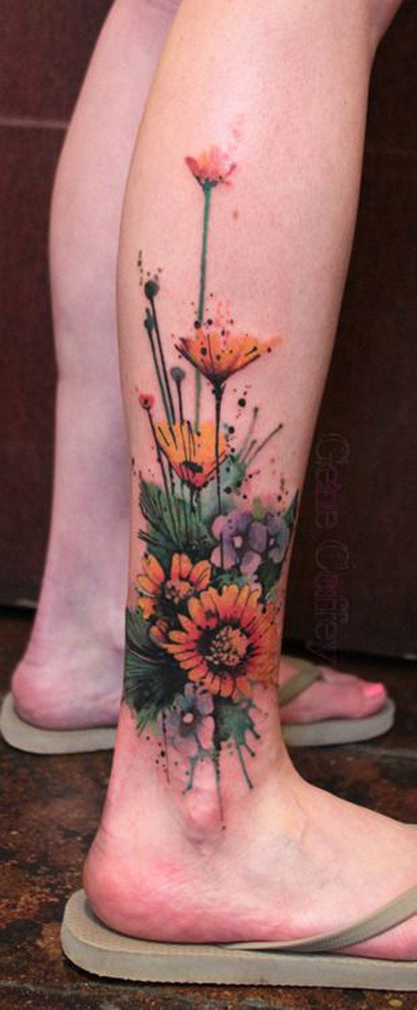 akvarel flower calf Tattoo-43