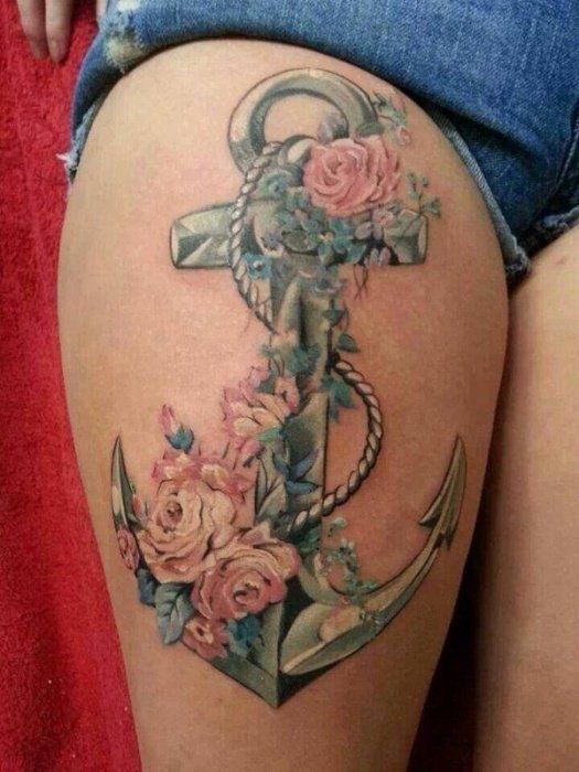 Anchor With Roses - Thigh Piece