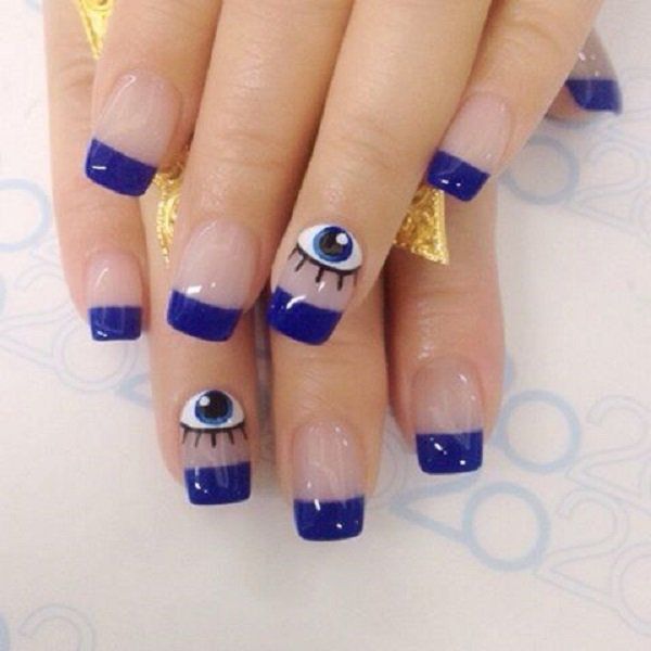 Kék french nail design-20