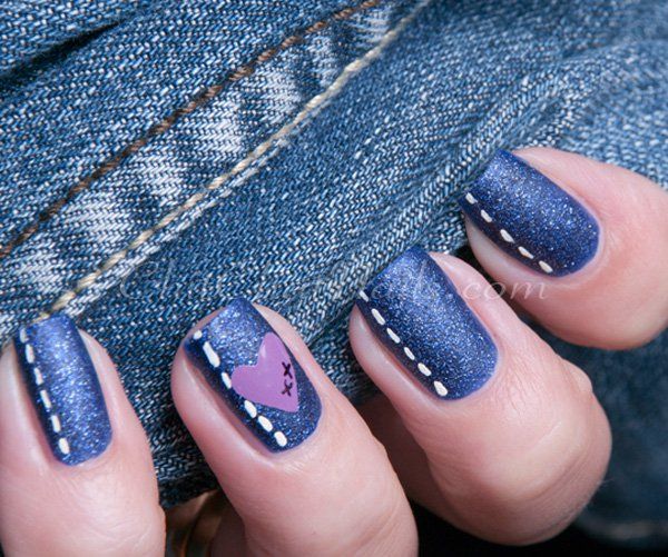 Mėlyna jeans style nail art-48