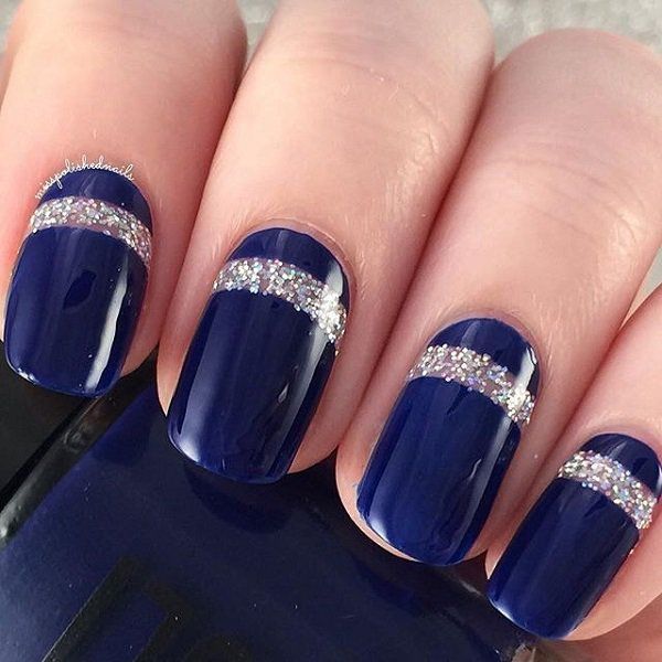 Navy blue with glitter nail art-17