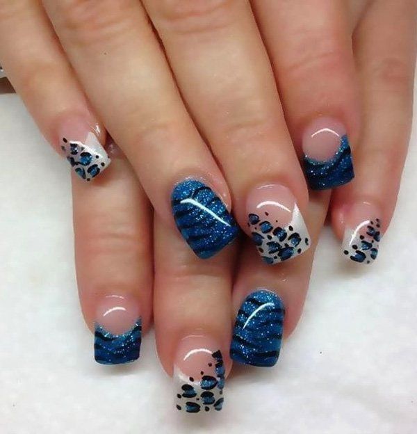 Kék leopard nail art-2