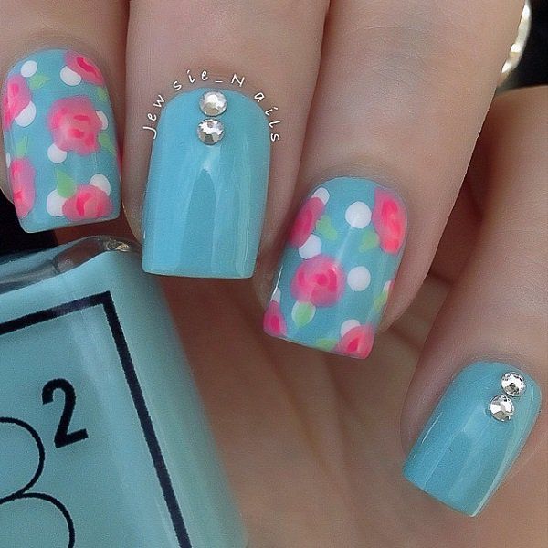 Blue with dots nail design-41