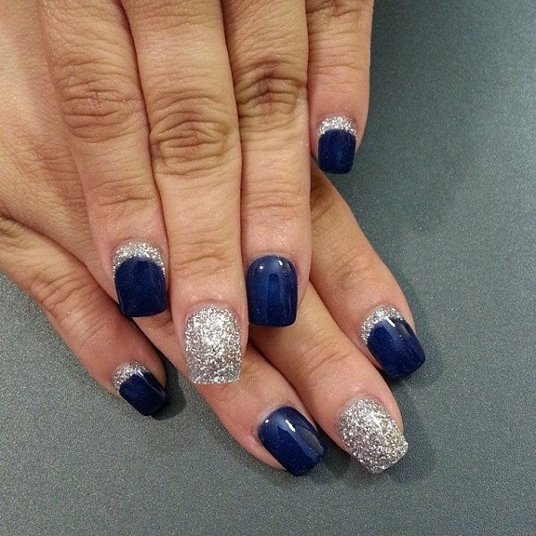 Blue with glitter nail art-32