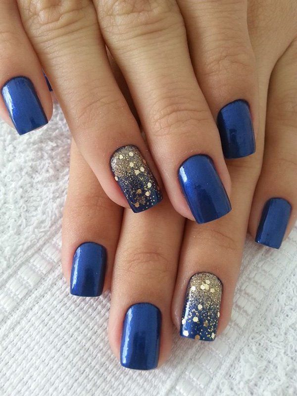 Mėlyna with glitter nail-7