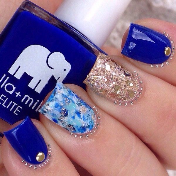 Blue and glitter nail art-38