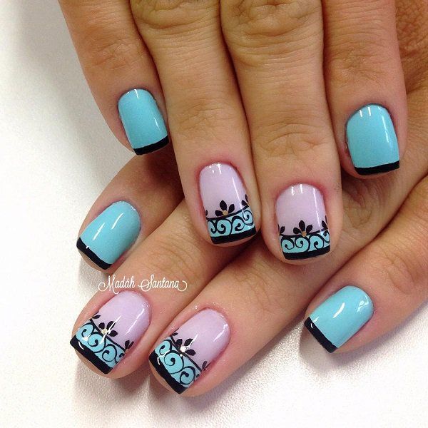 Blue with lace french nail design-24