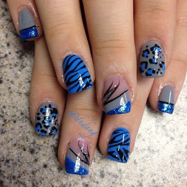 Cute blue leopard nail art-3