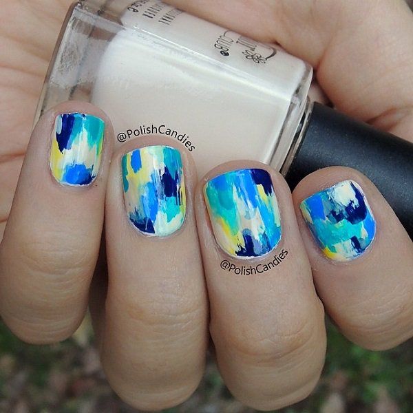 Vízfestmény style blue nail art-35