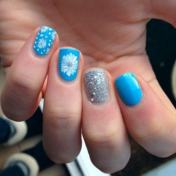 Mėlyna with glitter nail art-34