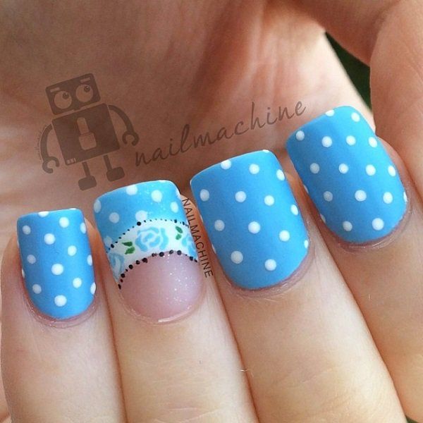 Blue with dots nail art-22