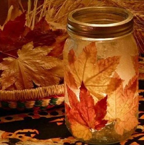 Džiovintas Leaves and Glass Jar Decor Craft Ideas