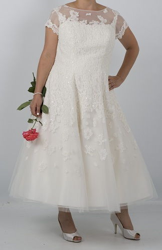 Illúzió Neckline Ankle Length Wedding Dress