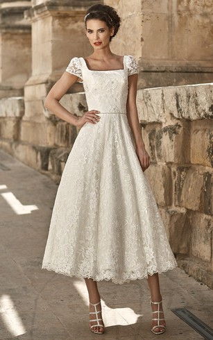 Pătrat Neckline Short Wedding Dress