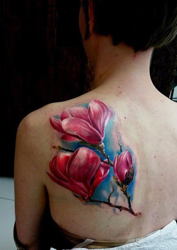 3D Colorful Magnolia Tattoo