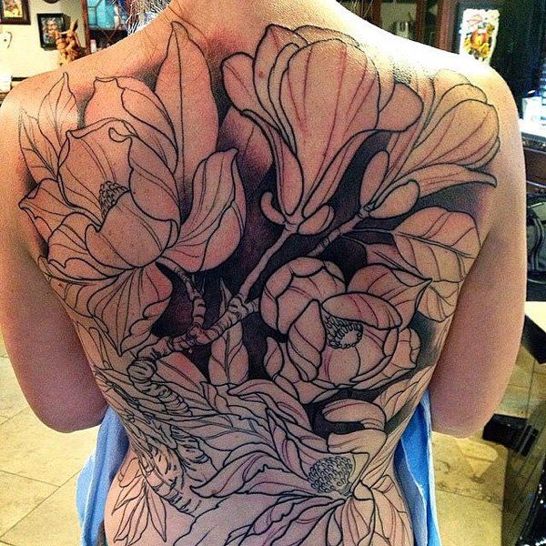 Magnolia back piece in progress by Nathaniel Gann