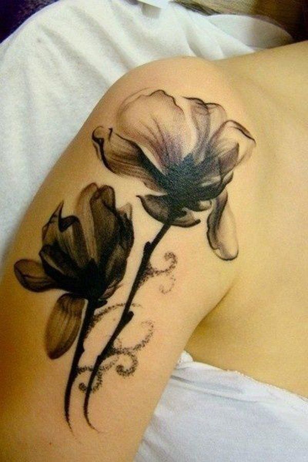 Magnolia sleeve tattoo in Chinese landscape painting style