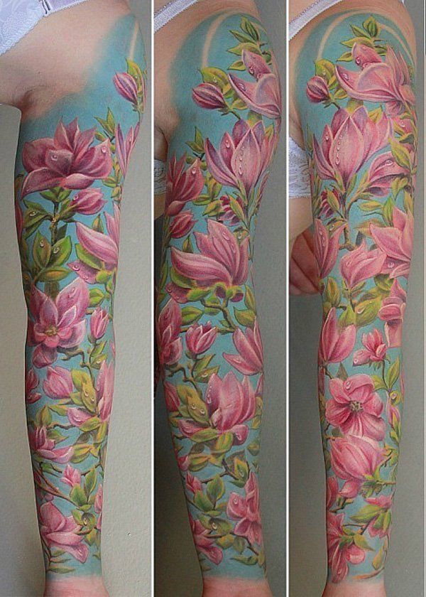 Magnolia full sleeve tattoo