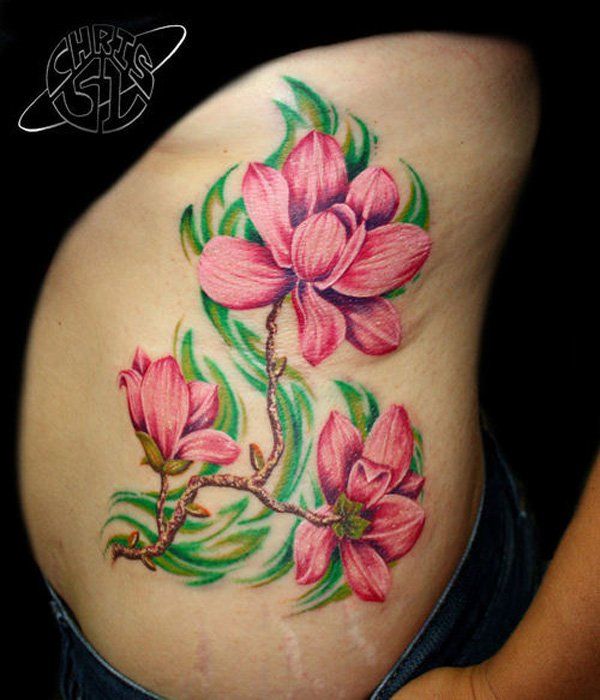Pink magnolia flower tattoo