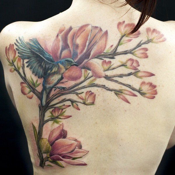 magnolia tree and bird tattoo
