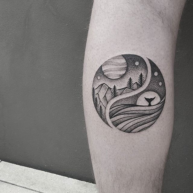 yin yang leg tattoo-8