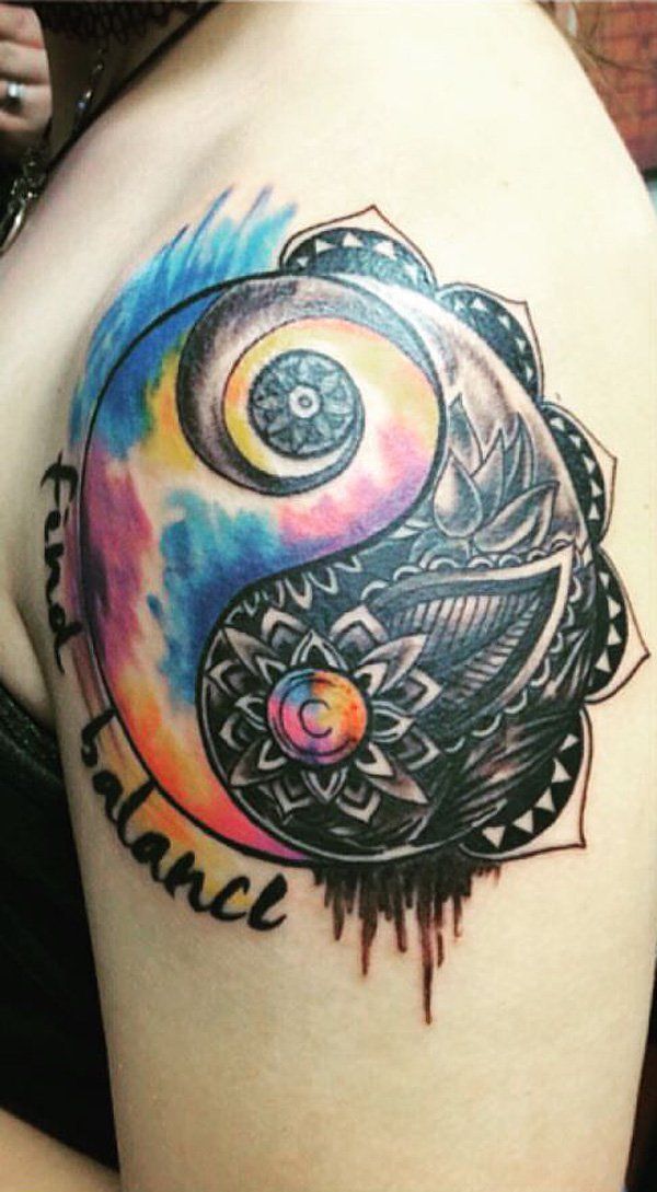 colorat mandala yin yang sleeve tattoo-20