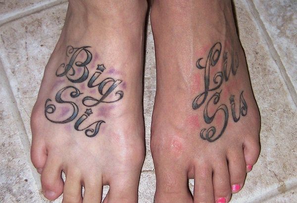 Ujemanje sister tattoos on foot