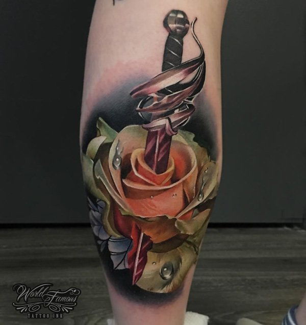 3D sword with rose tattoo-6
