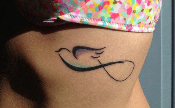 charming hummingbird infinity tattoo on the rib for girls