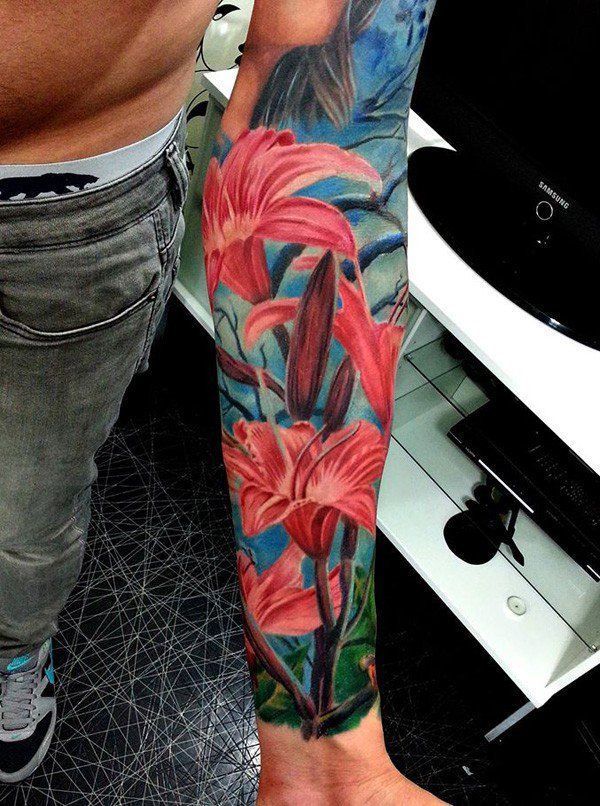 3D pink lily on sleeve