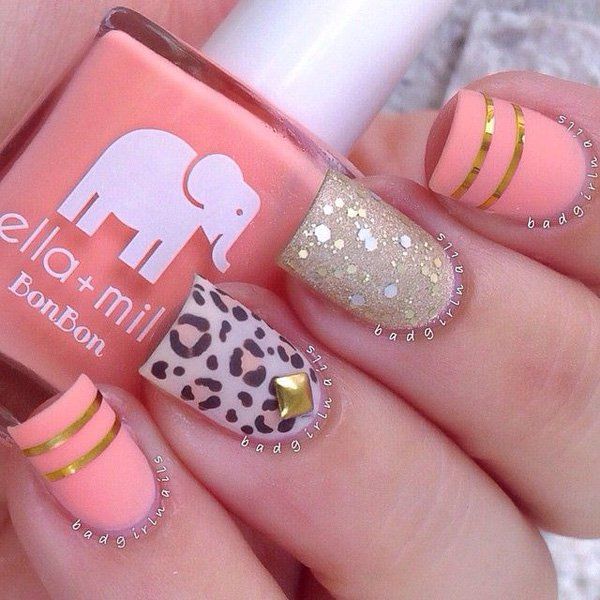 Mielas Leopard and Pink Metallic Nail